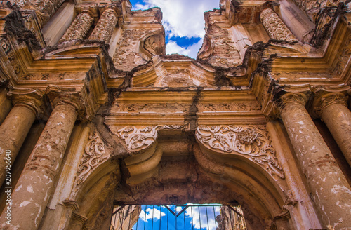 Ciudad de Guatemala, Guatemala, April, 25, 2018: Below view of ruins of the cathedral in Antigua Guatemala. La Antigua Guatemala, UNESCO World Cultural Heritage photo