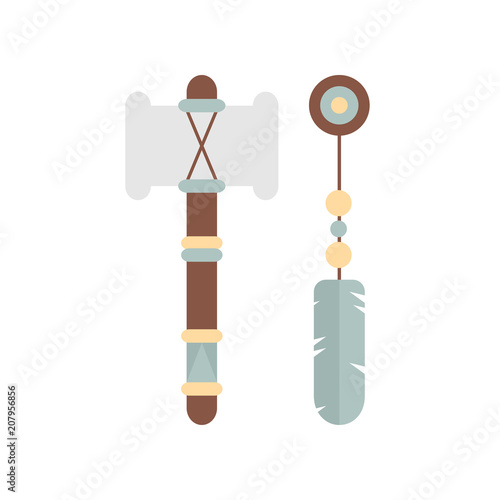 Ethnic Tribal Ax Flat Icon. Decorative Hatchet.