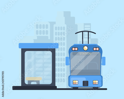 City tram with stop