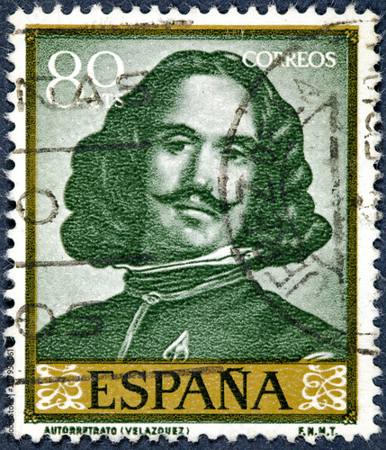 stamp printed by Spain shows picture Self-portrait painted by Velazquez photo