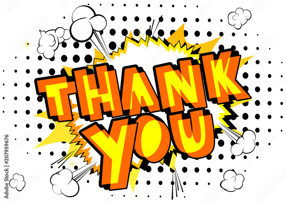 Thank You - Comic book style word on abstract background.