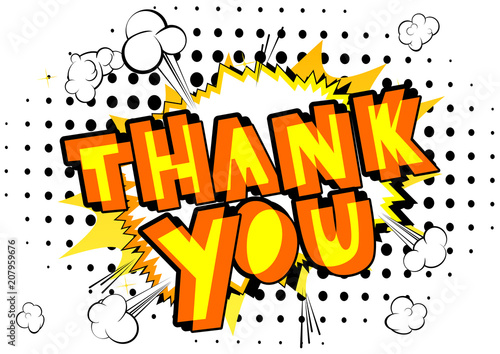 Thank You - Comic book style word on abstract background.