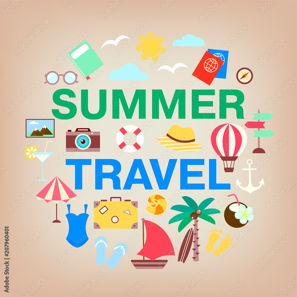 Summer travel icon set. Vacation, holidays and travel concept vector collection.