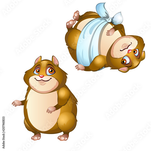Healthy and diseased hamster isolated on a white background. Vector cartoon close-up illustration.