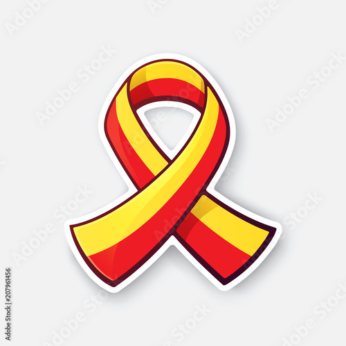 Sticker of red and yellow ribbon, symbol of World hepatitis day