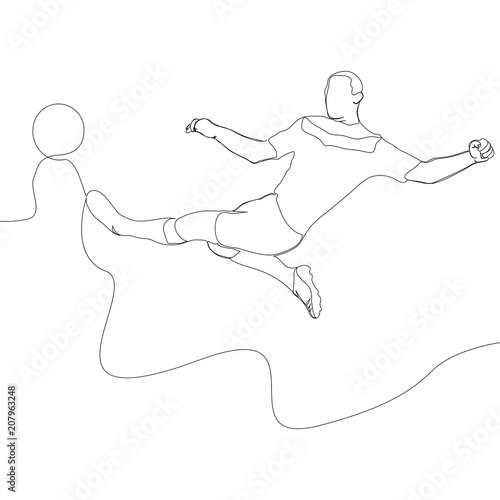 Continuous Line Soccer Player kicking a ball