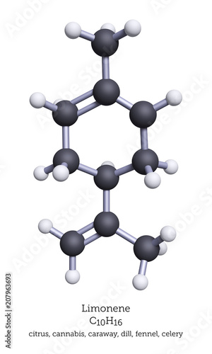 Ball-and-Stick Model of Limonene - 3D Rendering