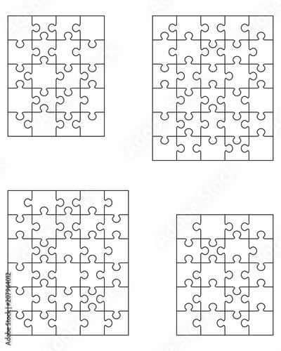 Vector illustration of four different white puzzles, separate pieces