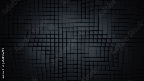 Wall of black cubes abstract 3D rendering