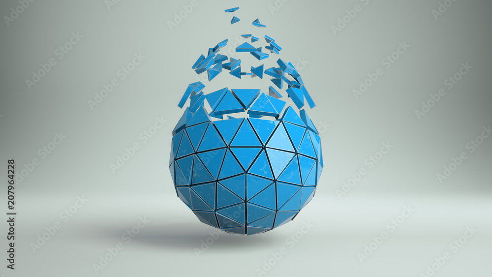 Grunge blue sphere and exploded polygons 3D rendering Grunge blue sphere and exploded polygons 3D rendering
