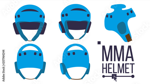 MMA Helmet Vector. Sport Game Equipment Icon. Different View. Boxing Protection Helmet. Isolated Flat Illustration Isolated Flat Illustration