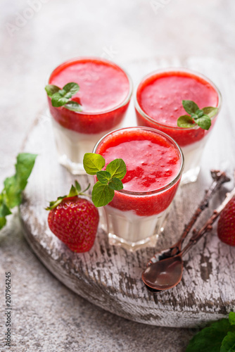 Delicious dessert panna cotta with strawberry