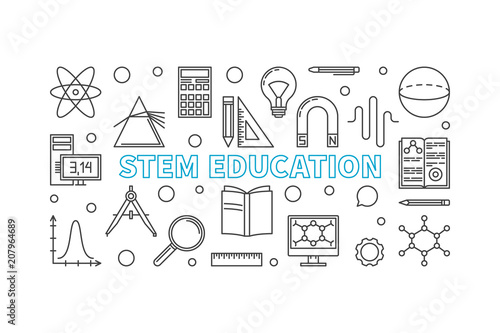 STEM Education vector horizontal banner in line style