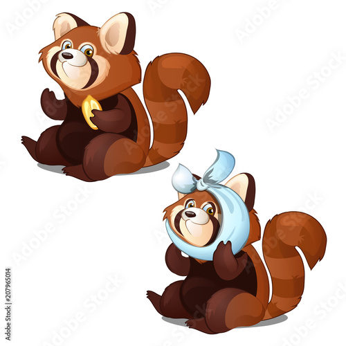 Fototapeta Naklejka Na Ścianę i Meble -  Healthy and diseased Red Panda isolated on white background. Vector cartoon close-up illustration.