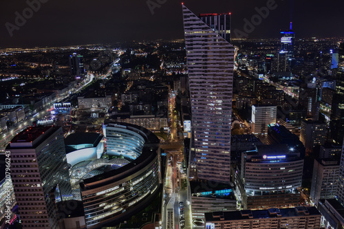 Panorama centrum Warszawy nocą 