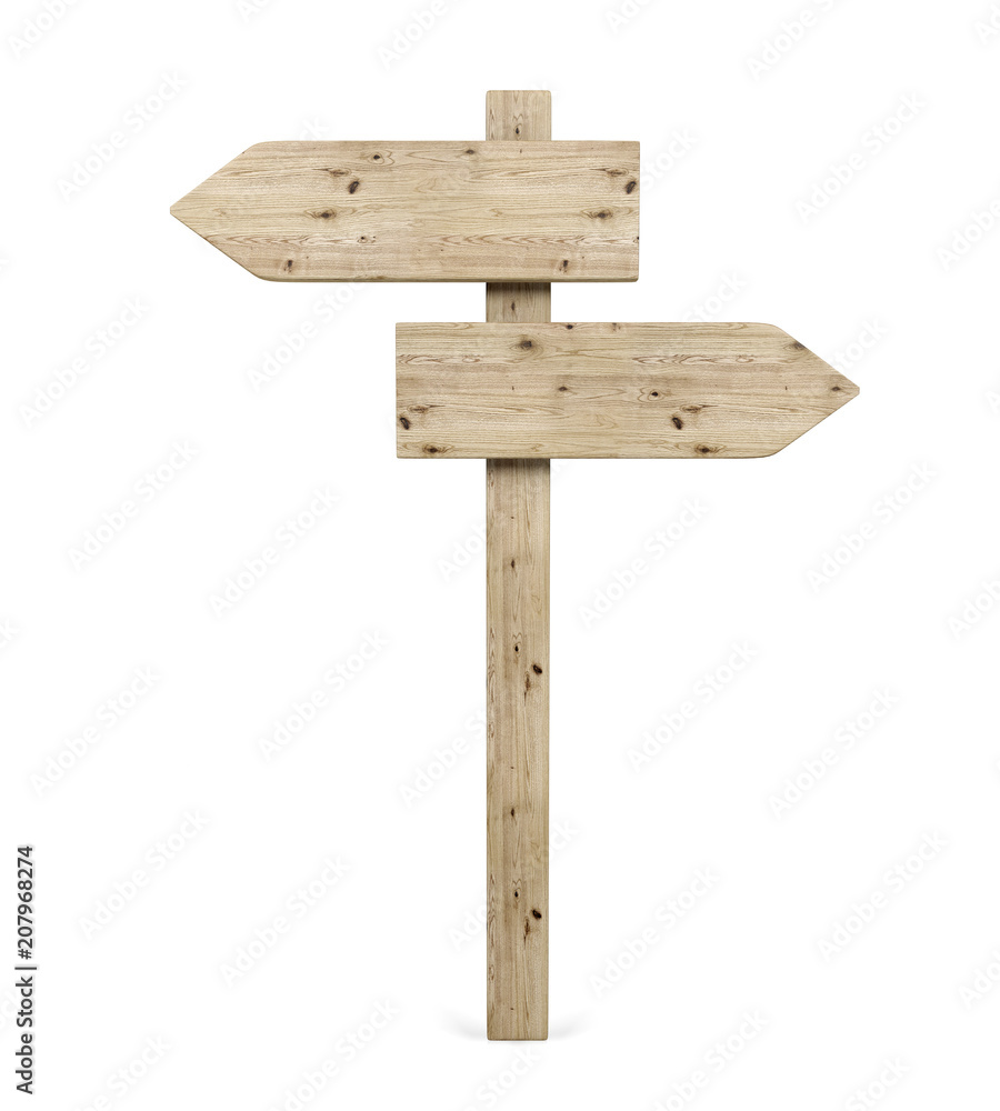 Blank Opposite Direction Wooden Arrow Sign, 3D Rendering Blank Opposite Direction Wooden Arrow Sign, 3D Rendering