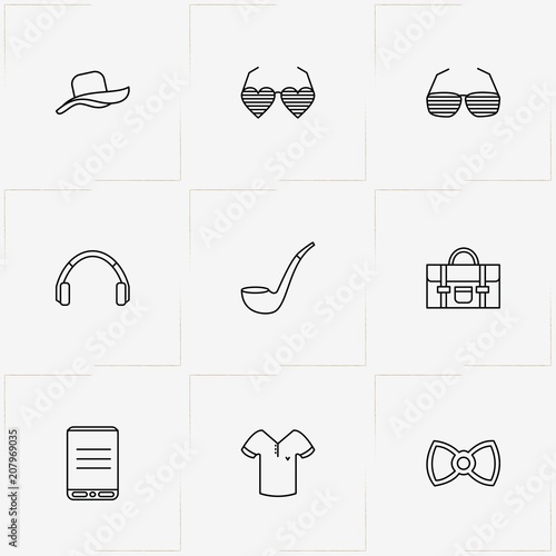 Hipster line icon set with smart phone, headphone and shirt