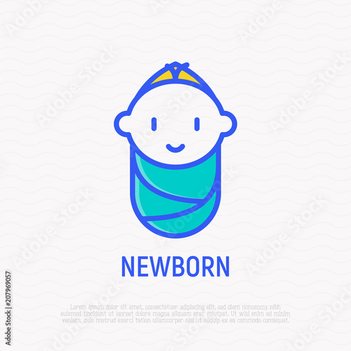 Smiling newborn thin line icon. Modern vector illustration.