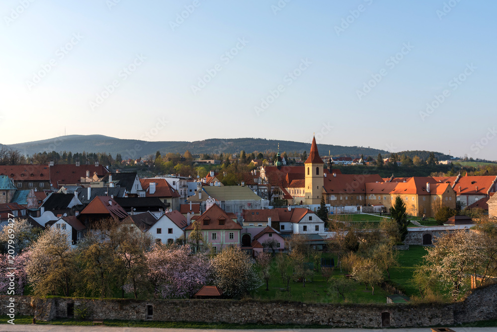 Beautiful panoramic view of The Monastery of the Minorites in Cesky Krumlov, Czech Republic.