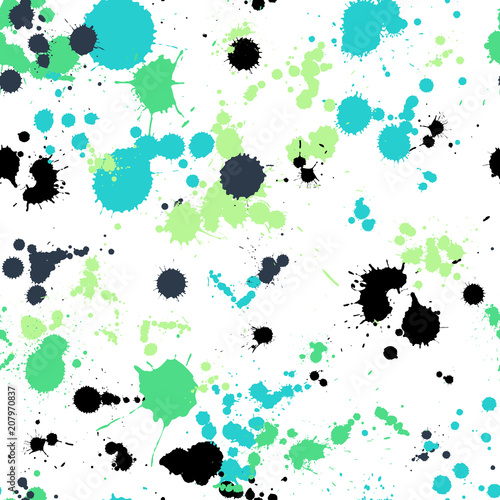 Vector Illustration. Watercolor splash pattern in bright green color. Bold abstract print for spring summer fashion and textile design. Brushstrokes and splatter