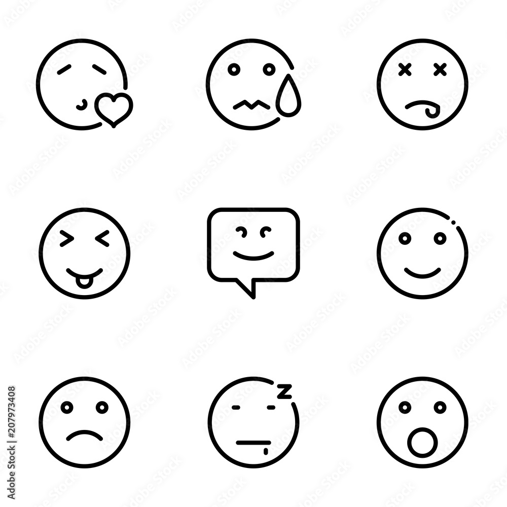 Set of black icons isolated on white background, on theme Smile Set of black icons isolated on white background, on theme Smile