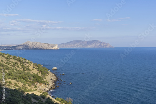 Black Sea coast in the rays of the evening sun.