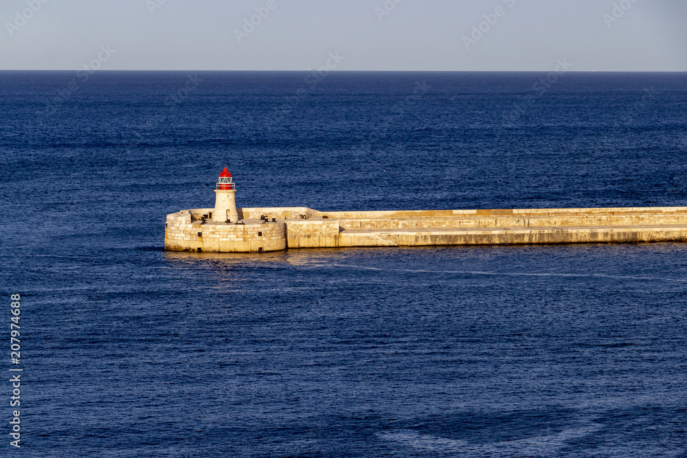 Seascape with the Ricasoli Breakwater Lighthouse at Grand Harbor, Malta