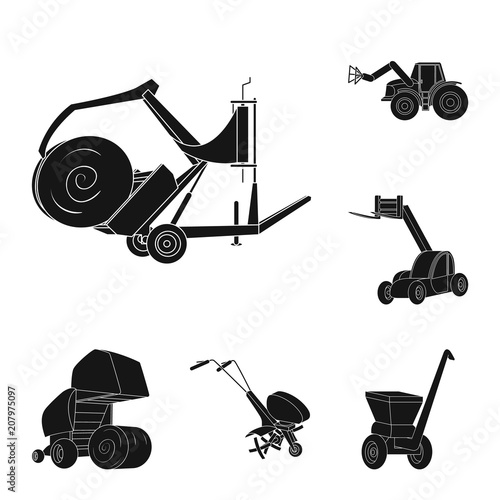 Agricultural machinery black icons in set collection for design. Equipment and device vector symbol stock web illustration.