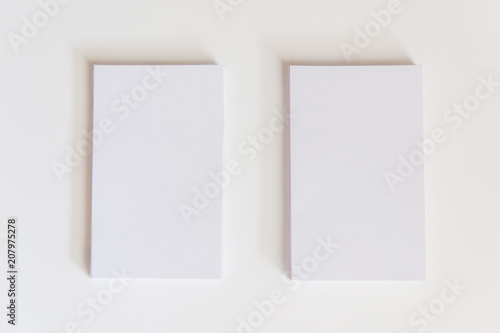 Stack of blank white business cards. Mockup business cards on white background with clipping path