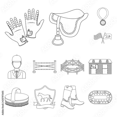 Hippodrome and horse outline icons in set collection for design. Horse Racing and Equipment vector symbol stock web illustration.