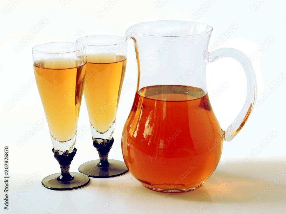tasty,sweet wine in jug and glasses tasty,sweet wine in jug and glasses