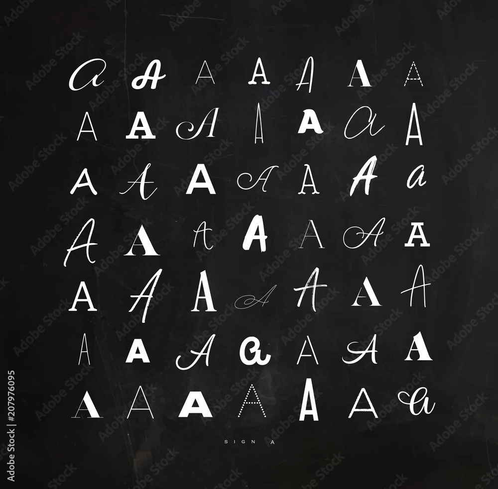 Set symbols a for letters chalk Set symbols a for letters chalk