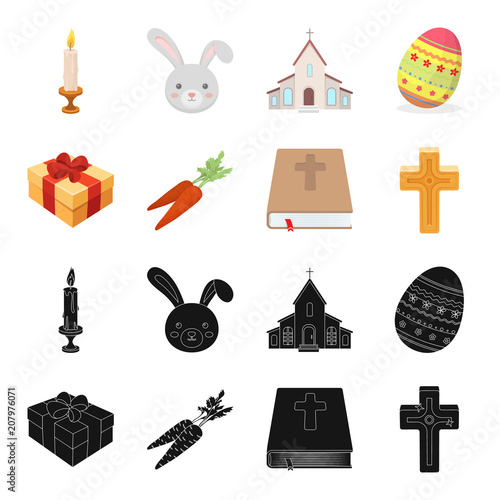 Cross, bible, gift and carrots.Easter set collection icons in black,cartoon style vector symbol stock illustration web. photo