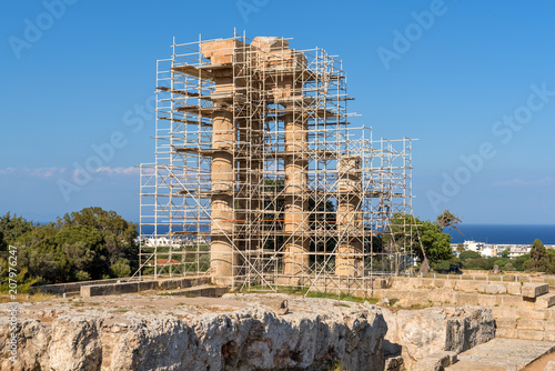 The Temple of Pythian Apollo in restoration work. Acropolis of Rhodes. Rhodes island, Greece