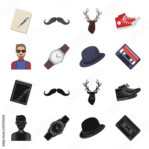 Hipster, fashion, style, subculture .Hipster style set collection icons in black,cartoon style vector symbol stock illustration web.
