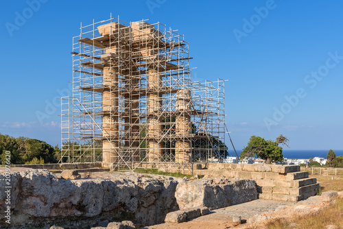 The Temple of Pythian Apollo in restoration work. Acropolis of Rhodes. Rhodes island, Greece