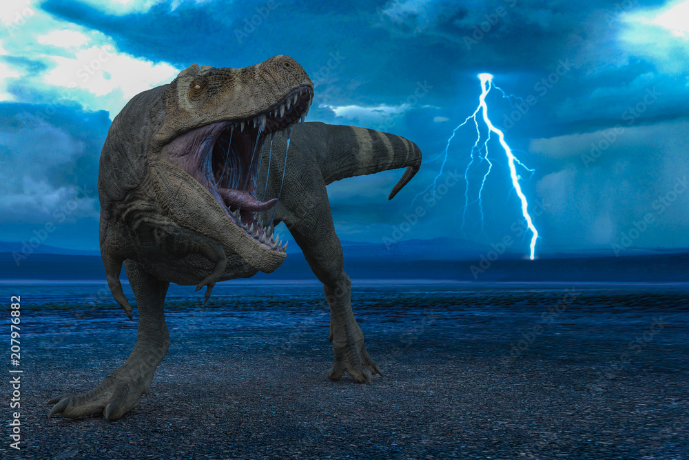 Fototapeta premium t-rex in the wild world storm