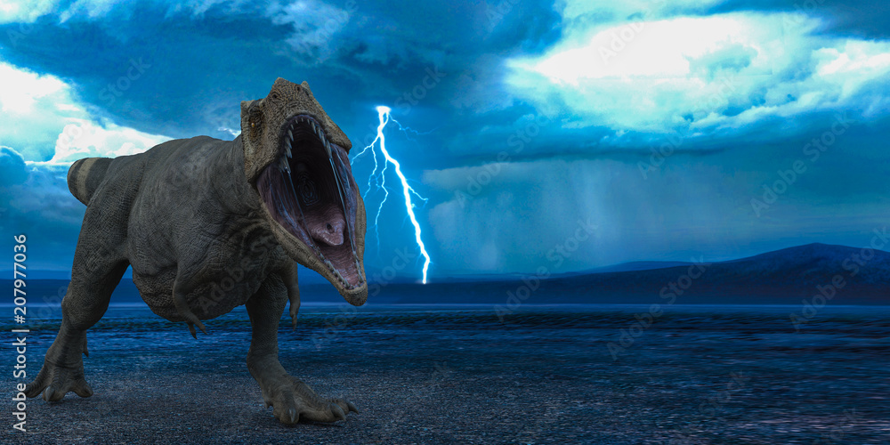 Fototapeta premium t-rex w burzy dzikiego świata