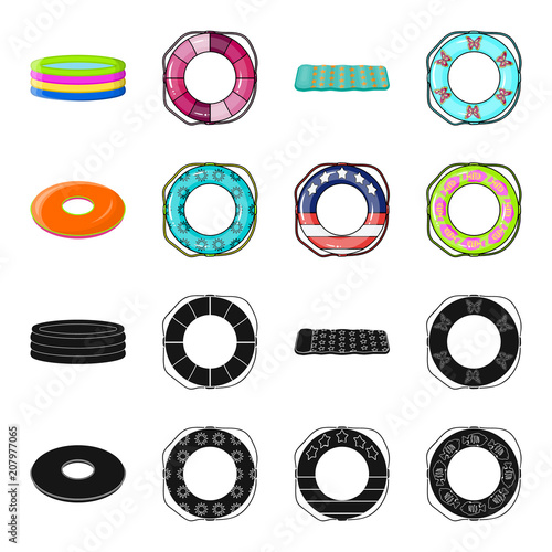 Multicolored swimming circle black,cartoon icons in set collection for design. Different lifebuoys vector symbol stock web illustration.