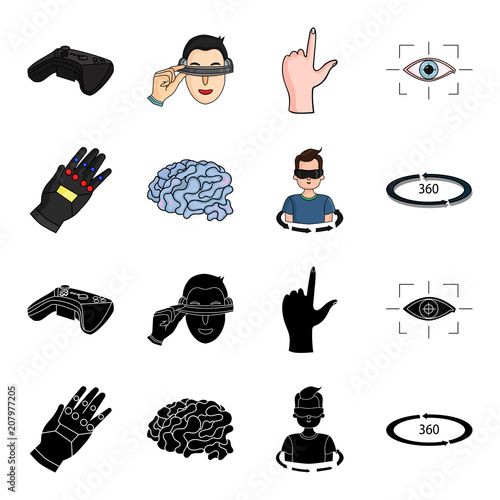 Technology, innovation, man, complemented .Virtual reality set collection icons in black,cartoon style vector symbol stock illustration web.