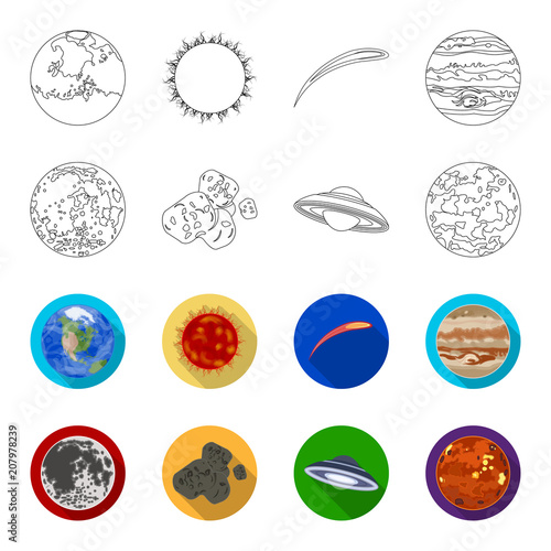 Moon, Venus of the planet of the solar system. Nil, a meteorite. Planets set collection icons in outline,flat style vector symbol stock illustration web.