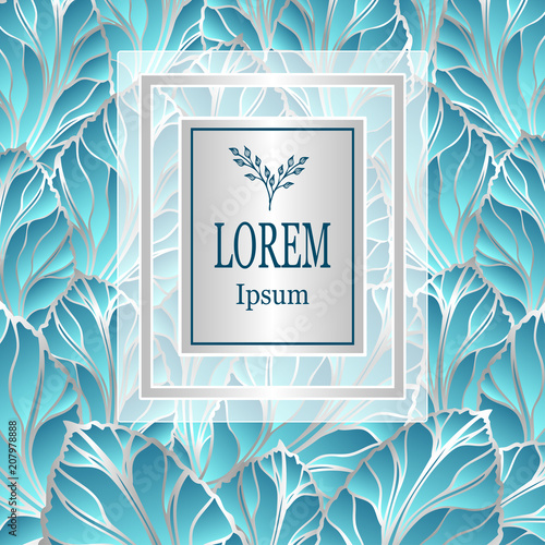 Template for package or flyer from Luxury background made by foil leaves in silver blue for cosmetic or perfume or for alcohol label or for advertising jewelry or for brand book