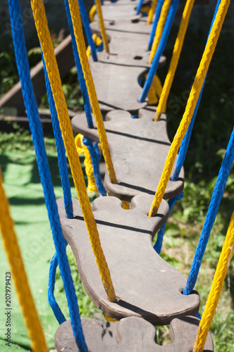 Bright suspension bridge in the Rope Park