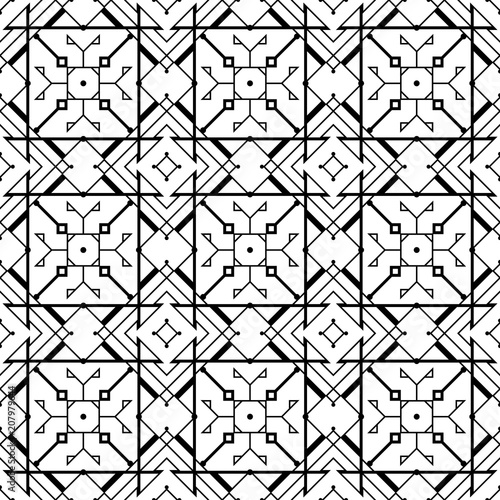 Vector modern geometric black and white seamless pattern based on motif ancient northern embroidery.