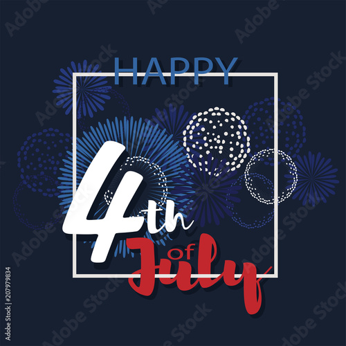 Happy 4th of July vector background. Fireworks of Independence day illustration. 