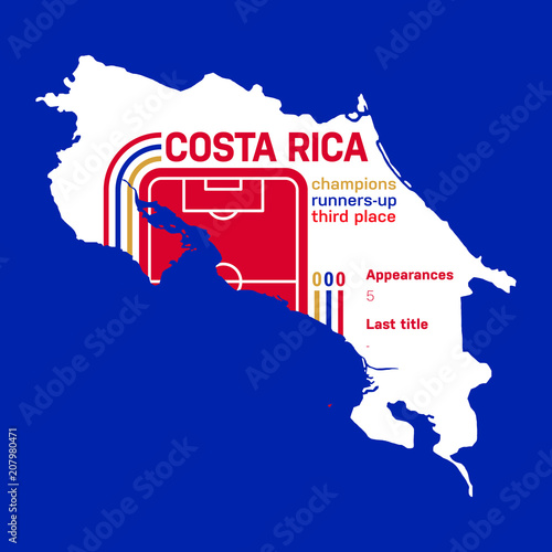 Costa Rica at soccer cups as of 2018 – customizable infographics with the number of medals, appearances and the year of the last title