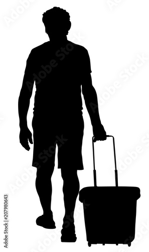 Man doing everyday grocery shopping with basket at supermarket vector silhouette isolated. Male usual walk after work with consumer bag buy food and another goods in market. Boy purchase buying.