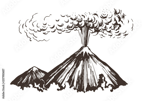 Fototapet Eruption. Mountains sketch