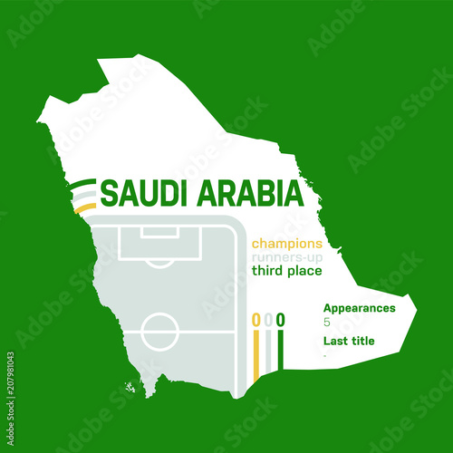 Saudi Arabia at soccer cups as of 2018 – customizable infographics with the number of medals, appearances and the year of the last title
