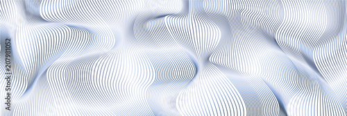 Wavy background of lines. Light blue dynamic surface with effect of optical illusion. Vector.